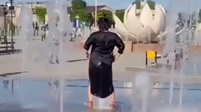 Видео: Женщина насладилась струями фонтана на глазах у детей