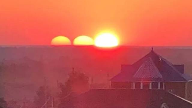 Три солнца на закате сняли на видео в Петропавловске